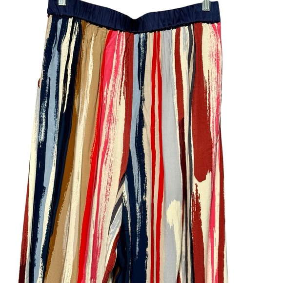 Skies Are Blue Striped Multicolored Wide Leg Boho Artsy High Waist Palazzo Pants - Picture 6 of 10